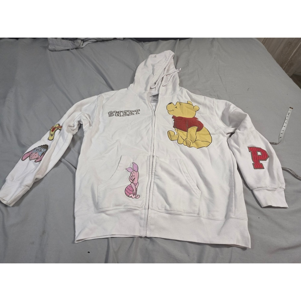 Disney Winnie the Pooh White Zip Up Hoodie Sweatshirt Large Pooh Piglet‎ Tigger